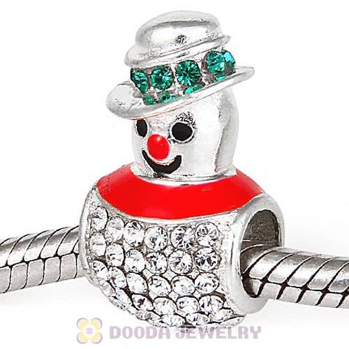 Sterling Silver Enamel Magical Snowman Beads with Austrian Crystal