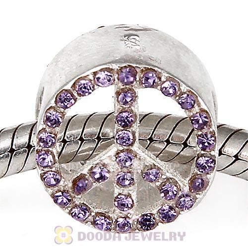 Sterling Silver Peace Button Beads with Tanzanite Austrian Crystal