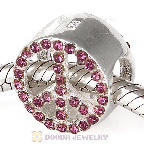 Sterling Silver Peace Button Beads with Amethyst Austrian Crystal