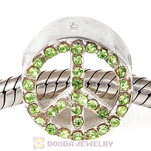 Sterling Silver Peace Button Beads with Peridot Austrian Crystal