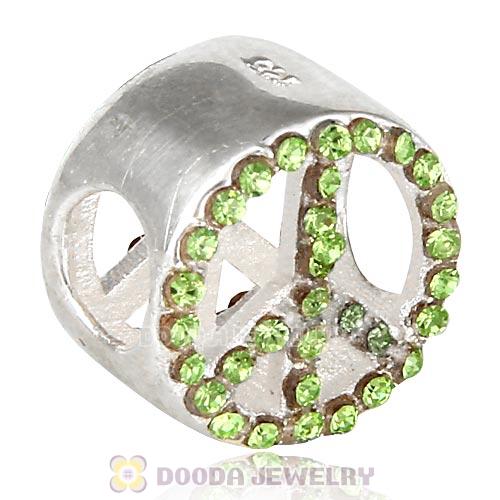 Sterling Silver Peace Button Beads with Peridot Austrian Crystal