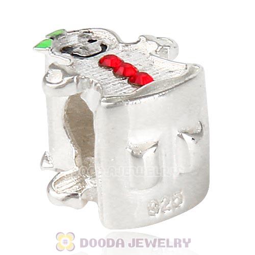Sterling Silver Enamel Gingerbread Girl Beads with Austrian Crystal