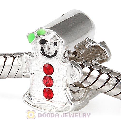 Sterling Silver Enamel Gingerbread Girl Beads with Austrian Crystal