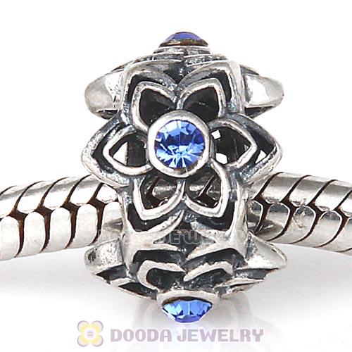 European Sterling Silver Dahlia Charm Beads with Sapphire Austrian Crystal
