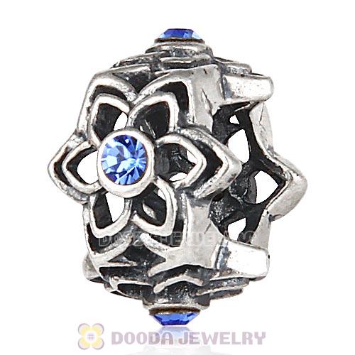 European Sterling Silver Dahlia Charm Beads with Sapphire Austrian Crystal