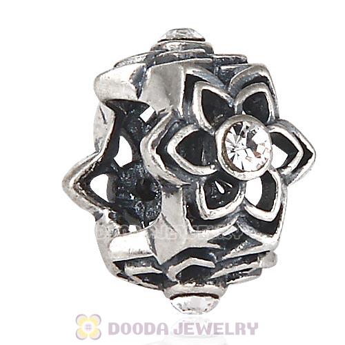 European Sterling Silver Dahlia Charm Beads with Clear Austrian Crystal