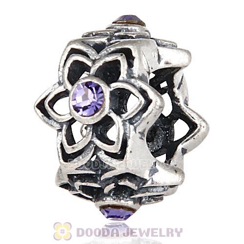 European Sterling Silver Dahlia Charm Beads with Tanzanite Austrian Crystal