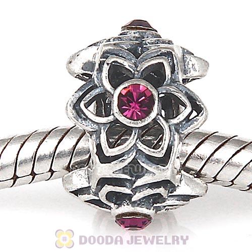 European Sterling Silver Dahlia Charm Beads with Amethyst Austrian Crystal