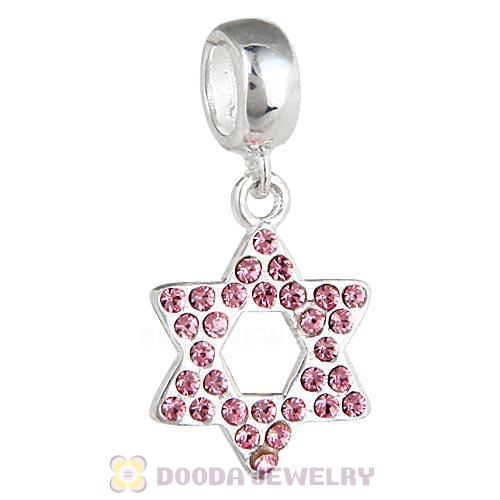 Sterling Silver Star Of David Dangle Beads with Light Rose Austrian Crystal