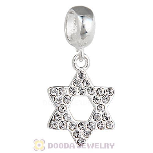 Sterling Silver Star Of David Dangle Beads with Clear Austrian Crystal