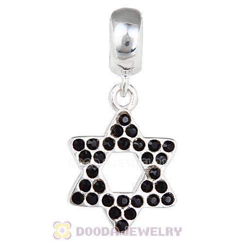 Sterling Silver Star Of David Dangle Beads with Jet Austrian Crystal