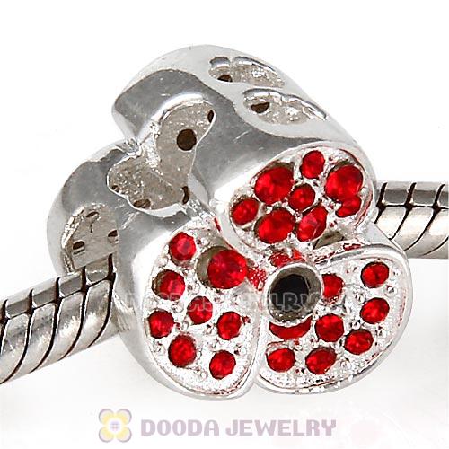 Sterling Silver Jeweled Poppy Beads with Red Austrian Crystal