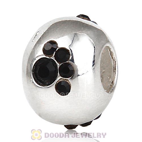 Sterling Silver Dog Paw Prints Beads With Jet Austrian Crystal 