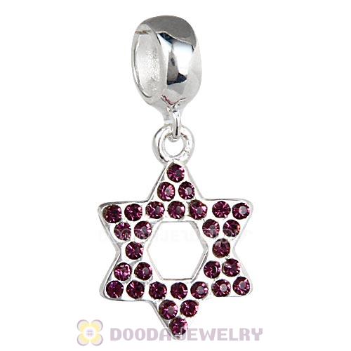 Sterling Silver Star Of David Dangle Beads with Amethyst Austrian Crystal