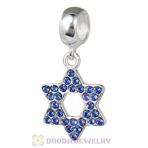 Sterling Silver Star Of David Dangle Beads with Sapphire Austrian Crystal