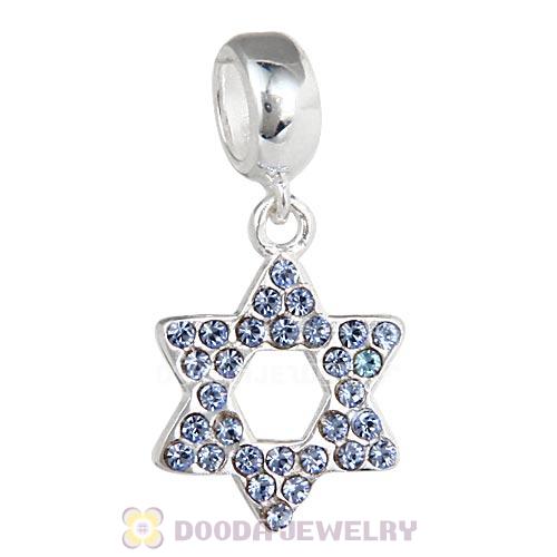 Sterling Silver Star Of David Dangle Beads with Aquamarine Austrian Crystal