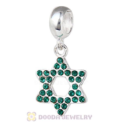 Sterling Silver Star Of David Dangle Beads with Emerald Austrian Crystal