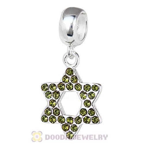 Sterling Silver Star Of David Dangle Beads with Olivine Austrian Crystal