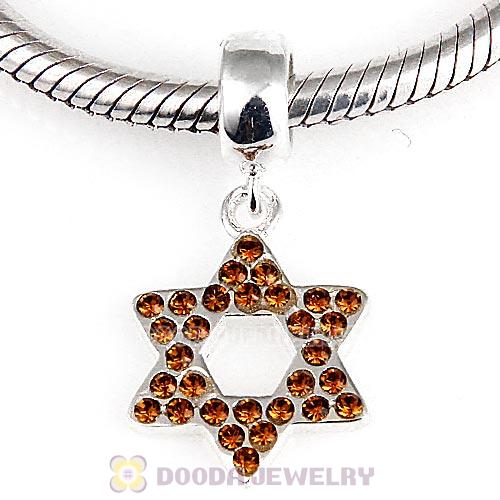 Sterling Silver Star Of David Dangle Beads with Smoked Topaz Austrian Crystal