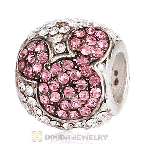 Sterling Silver Jeweled Mickey Charms with Light Rose and Clear Austrian Crystal