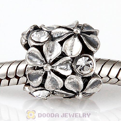 Sterling Silver Buttercup Flower European Beads with Clear Austrian Crystal