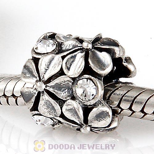 Sterling Silver Buttercup Flower European Beads with Clear Austrian Crystal