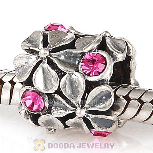 Sterling Silver Buttercup Flower European Beads with Rose Austrian Crystal