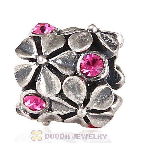 Sterling Silver Buttercup Flower European Beads with Rose Austrian Crystal