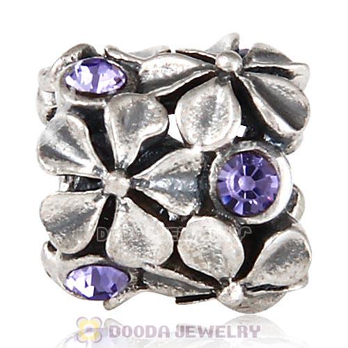 Sterling Silver Buttercup Flower European Beads with Tanzanite Austrian Crystal