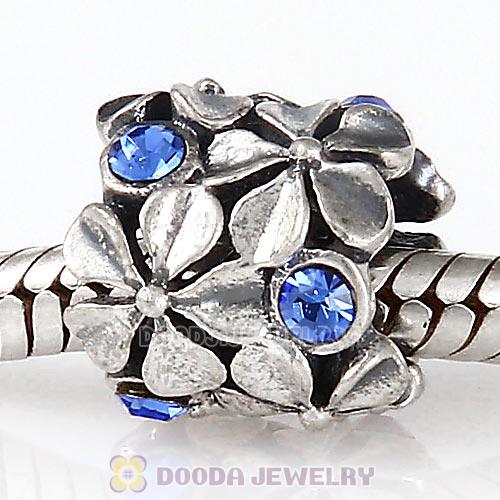Sterling Silver Buttercup Flower European Beads with Sapphire Austrian Crystal