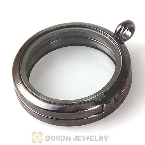 30mm Gun Black Plated Alloy Glass Floating Locket Pendant Wholesale