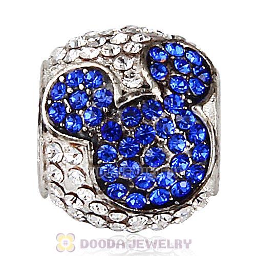 Sterling Silver Jeweled Mickey Charms with Sapphire and Clear Austrian Crystal