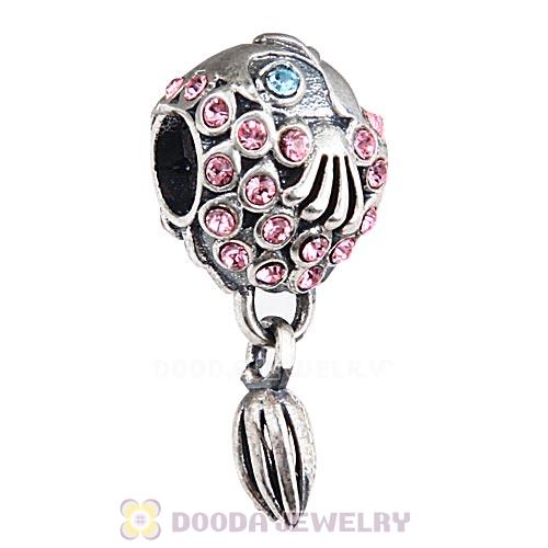Sterling Silver Splish Splash Fish Charm with Light Rose Austrian Crystal