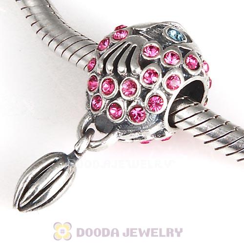 Sterling Silver Splish Splash Fish Charm with Rose Austrian Crystal