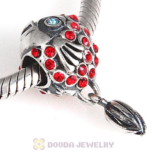 Sterling Silver Splish Splash Fish Charm with Light Siam Austrian Crystal