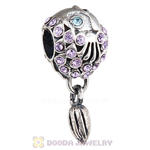 Sterling Silver Splish Splash Fish Charm with Violet Austrian Crystal