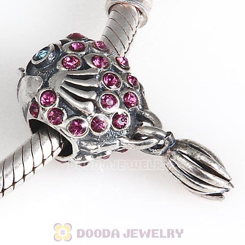 Sterling Silver Splish Splash Fish Charm with Amethyst Austrian Crystal