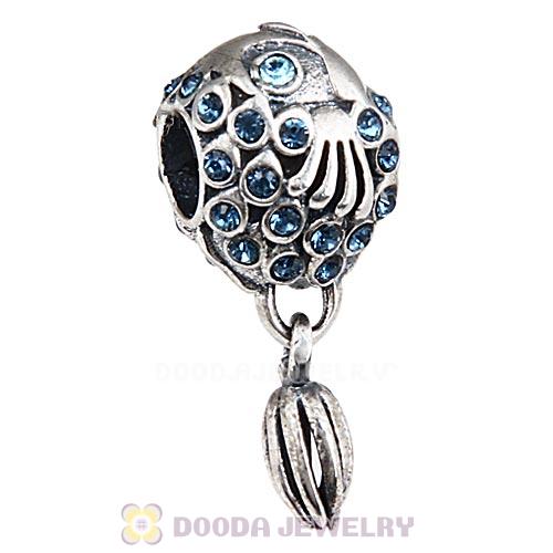 Sterling Silver Splish Splash Fish Charm with Montana Austrian Crystal