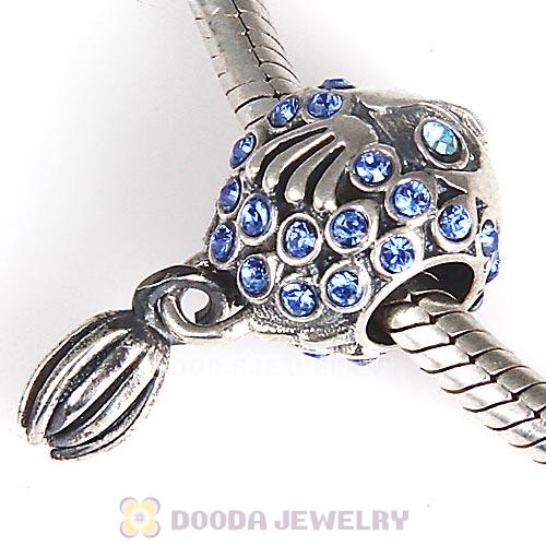 Sterling Silver Splish Splash Fish Charm with Sapphire Austrian Crystal