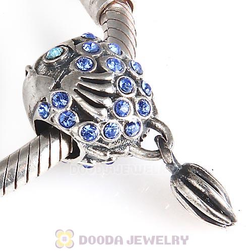 Sterling Silver Splish Splash Fish Charm with Sapphire Austrian Crystal