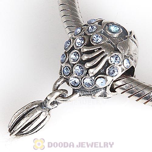 Sterling Silver Splish Splash Fish Charm with Light Sapphire Austrian Crystal