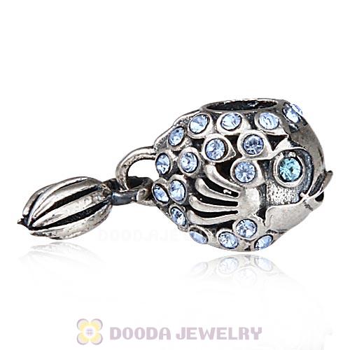 Sterling Silver Splish Splash Fish Charm with Light Sapphire Austrian Crystal
