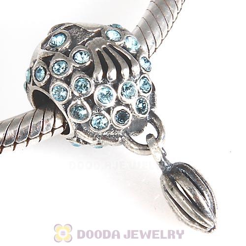 Sterling Silver Splish Splash Fish Charm with Aquamarine Austrian Crystal