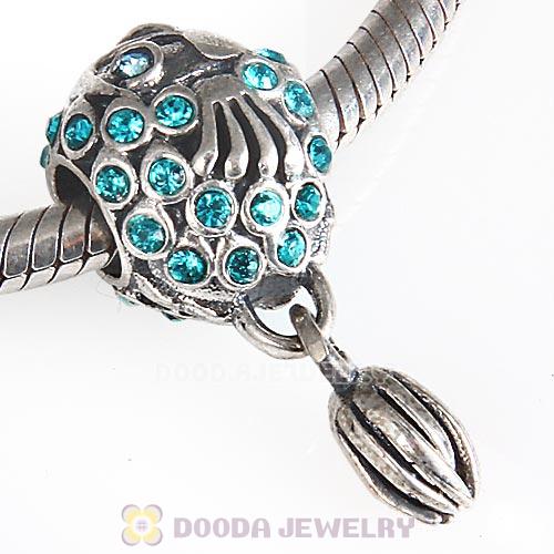 Sterling Silver Splish Splash Fish Charm with Blue Zircon Austrian Crystal