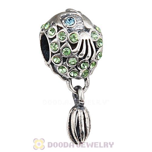 Sterling Silver Splish Splash Fish Charm with Peridot Austrian Crystal