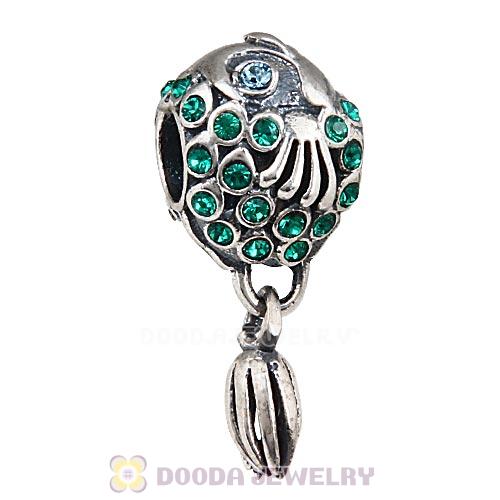 Sterling Silver Splish Splash Fish Charm with Emerald Austrian Crystal