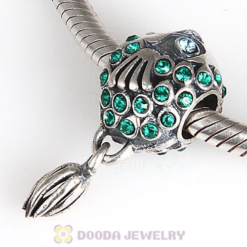 Sterling Silver Splish Splash Fish Charm with Emerald Austrian Crystal