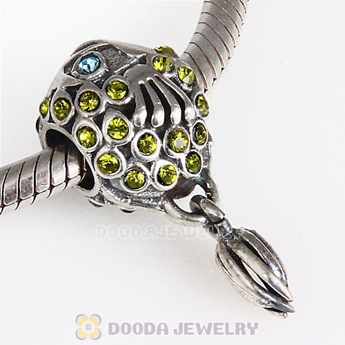 Sterling Silver Splish Splash Fish Charm with Olivine Austrian Crystal