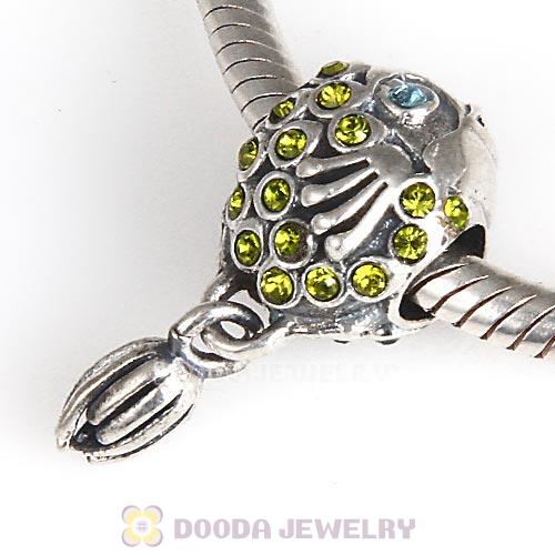 Sterling Silver Splish Splash Fish Charm with Olivine Austrian Crystal