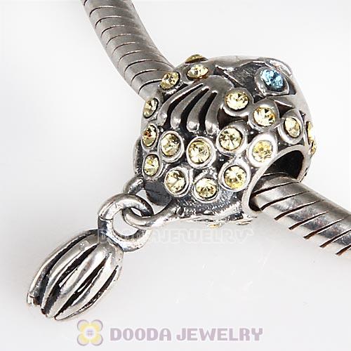Sterling Silver Splish Splash Fish Charm with Jonquil Austrian Crystal